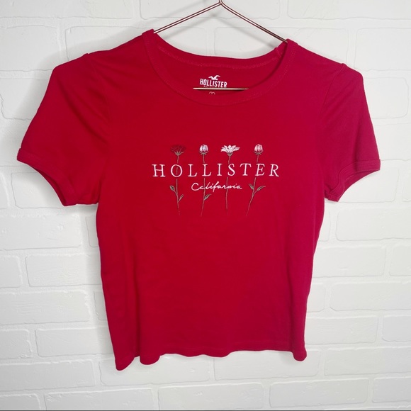 Hollister Tops - Hollister crop floral graphic tee shirt size small S red
